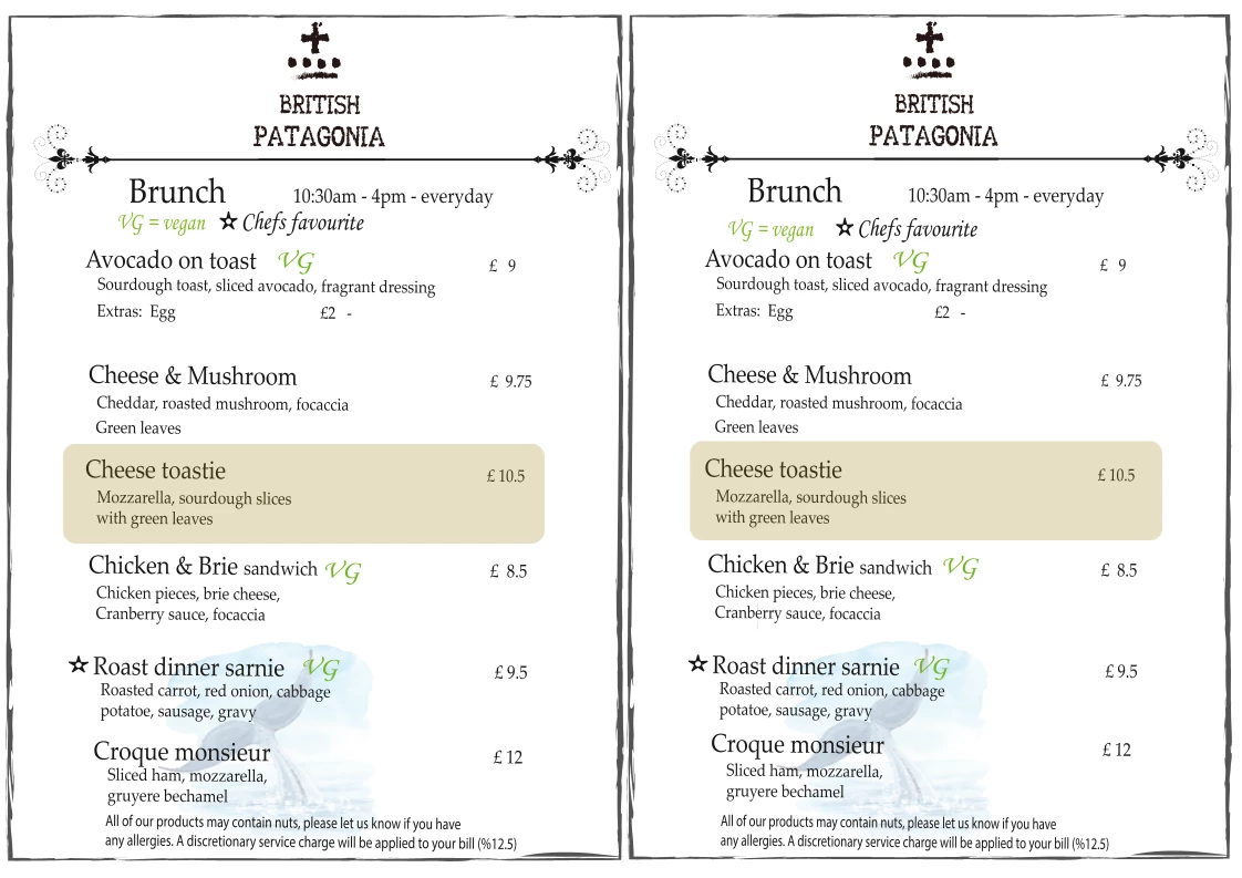 British Patagonia menu 10