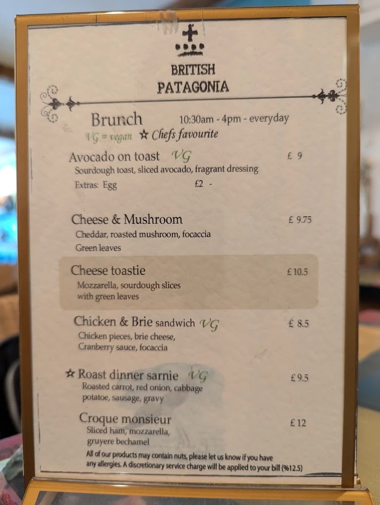 British Patagonia menu 1